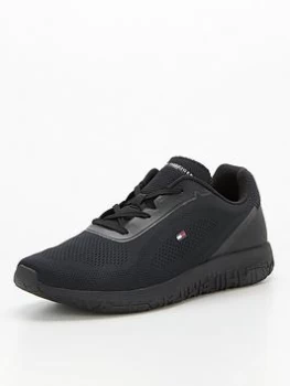 Image of Tommy Hilfiger Lightweight Techmesh Flag Runner Trainers - Black, Size 44, Men