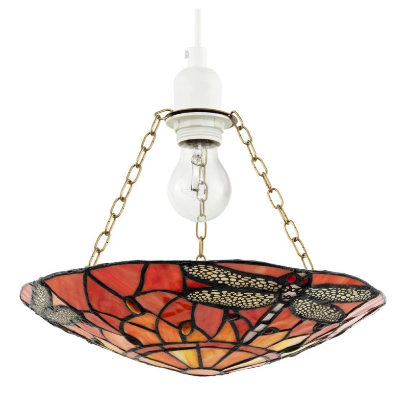 Image of Happy Homewares Traditional Dragonfly Tiffany Glass Easy Fit Pendant Light Shade in Orange Orange Unisex