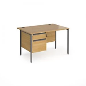 Image of Dams International Straight Desk with Oak Coloured MFC Top and Graphite H-Frame Legs and 2 Lockable Drawer Pedestal Contract 25 1200 x 800 x 725mm