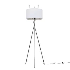 Image of Crawford Chrome Tripod Floor Lamp with XL White Reni Shade