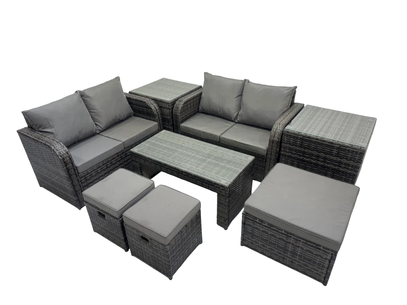 Image of Fimous Garden Outdoor Furniture Set with 2 Side Tables 3 Stools in Dark Grey Dark Grey Unisex