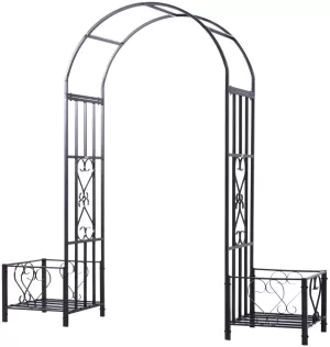 Image of Outsunny Steel Frame Backyard Metal Pergola for Plants & Trellis Garden Arch Black