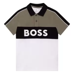 Image of Boss Kids Boys Large Logo Colour Block Polo Shirt In White - Size 4 Years