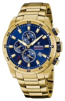 Image of Festina F20541/2 Mens Chronograph Blue Dial Gold PVD Watch