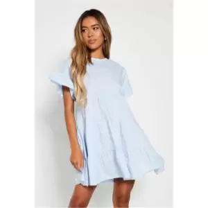 Image of I Saw It First Baby Blue Woven Frill Sleeve Tiered Smock Dress - Blue