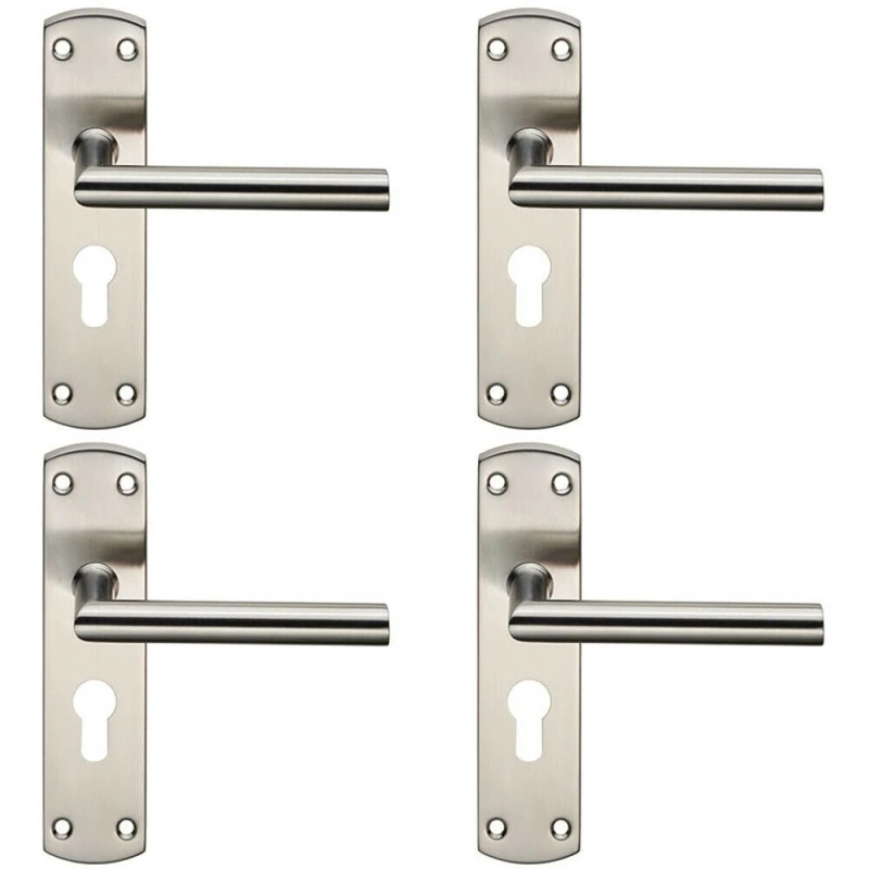 Image of Loops 4x Mitred Lever Door Handle on Euro Lock Backplate 172 x 44mm Satin Steel Metallics