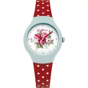 Image of Ladies Cath Kidston Spray Flowers Red Polka Dot Silicone Strap Watch
