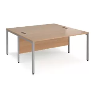 Image of Office Desk 2 Person Rectangular Desk 1600mm Beech Tops With Silver Frames 1600mm Depth Maestro 25