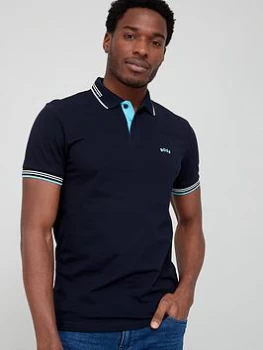 Image of BOSS Paul Curved Logo Polo Shirt - Dark Blue , Dark Blue Size M Men