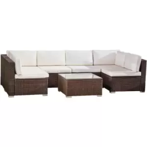 Image of Teamson Home - 7 Piece Outdoor Garden Woven Rattan Multipiece Sectional Corner Sofa & Glass Table, Large Conversational Patio Set with Cushions,