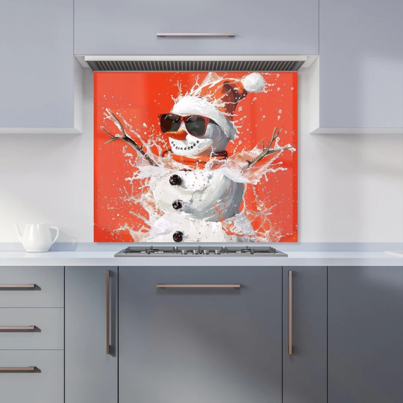 Image of Warren Reed - Designer Cool Snowman in Winter Splash Kitchen Splashback in Purple Size: 700mm x 750mm Purple Unisex 700mm x 750mm