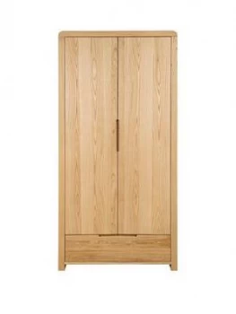 Image of Julian Bowen Newman Curve 2 Door, 1 Drawer Solid Oak/Oak Veneer Wardrobe