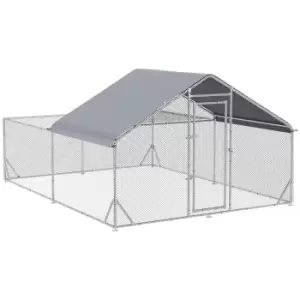 Image of PawHut Walk In Chicken Run, Galvanized Chicken Coop Outdoor Hen House Poultry, Duck Rabbit Hutch for Backyard with Water, UV-Resist Cover, 4 x 3 x 2 m