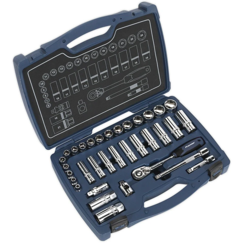 Image of Loops 34pc PREMIUM Deep Socket & Ratchet Handle Set 3/8" Square Drive 6 Point Metric Multi