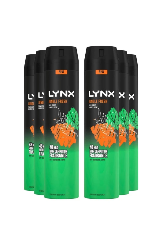 Image of Lynx XXL 'Body Spray' Jungle Fresh Deodorant, 6x250ml Green male