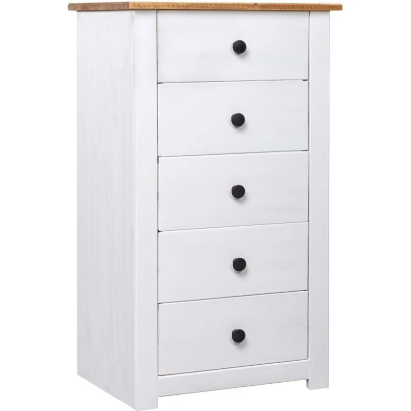 Image of vidaXL Sideboard White Pine Panama Range Drawer Cabinet Bedside Nightstand