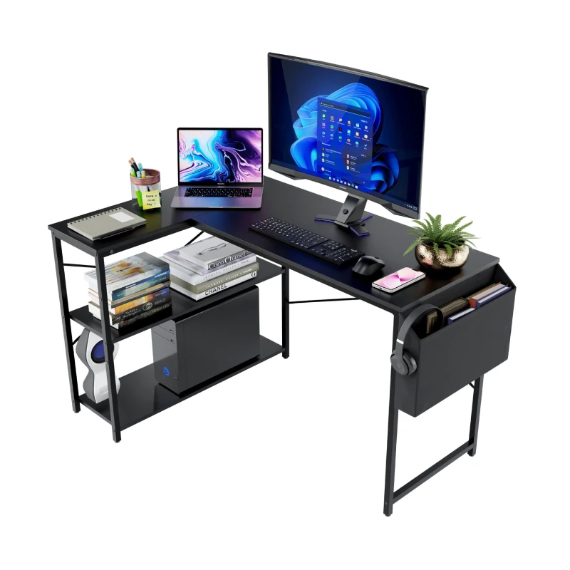 Image of DMD Collective DeskMate Reversible L-Shaped Computer Desk with St Black unisex L Shaped