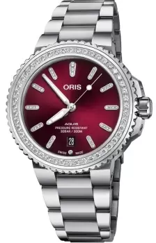 Image of Oris Watch Aquis Date Diamond Red Bracelet