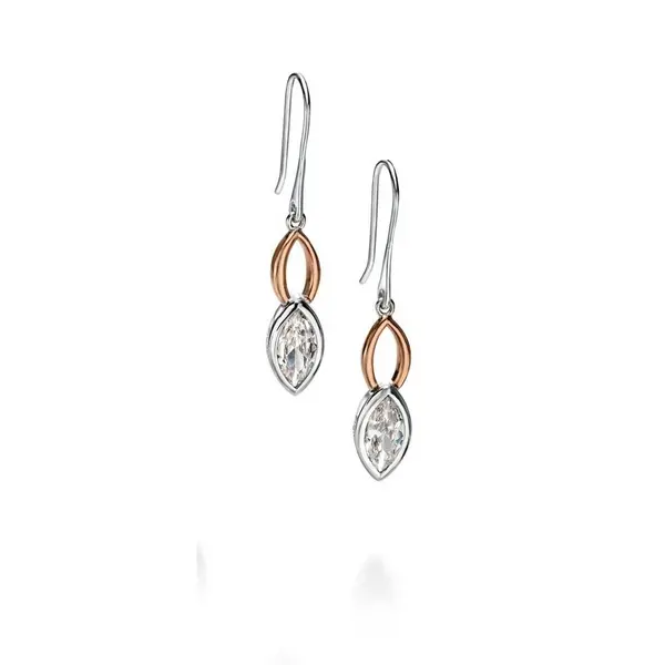 Image of Fiorelli Silver Rose Gold Plated Clear Cubic Zirconia Drop Earrings E5