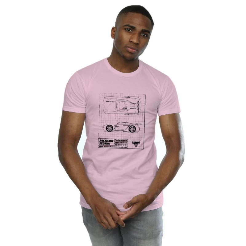 Image of Disney Men Cars Jackson Storm Blueprint T-Shirt in Baby Pink Size: Small Baby Pink S Male 5059568309723