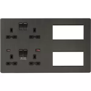 Image of Screwless Combination Plate with Dual USB FASTCHARGE A+C - Smoked Bronze 230V IP20