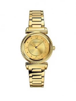 Image of Versace V-Motif Gold Sunray 35mm Dial Gold IP Stainless Steel Bracelet Ladies Watch, One Colour, Women