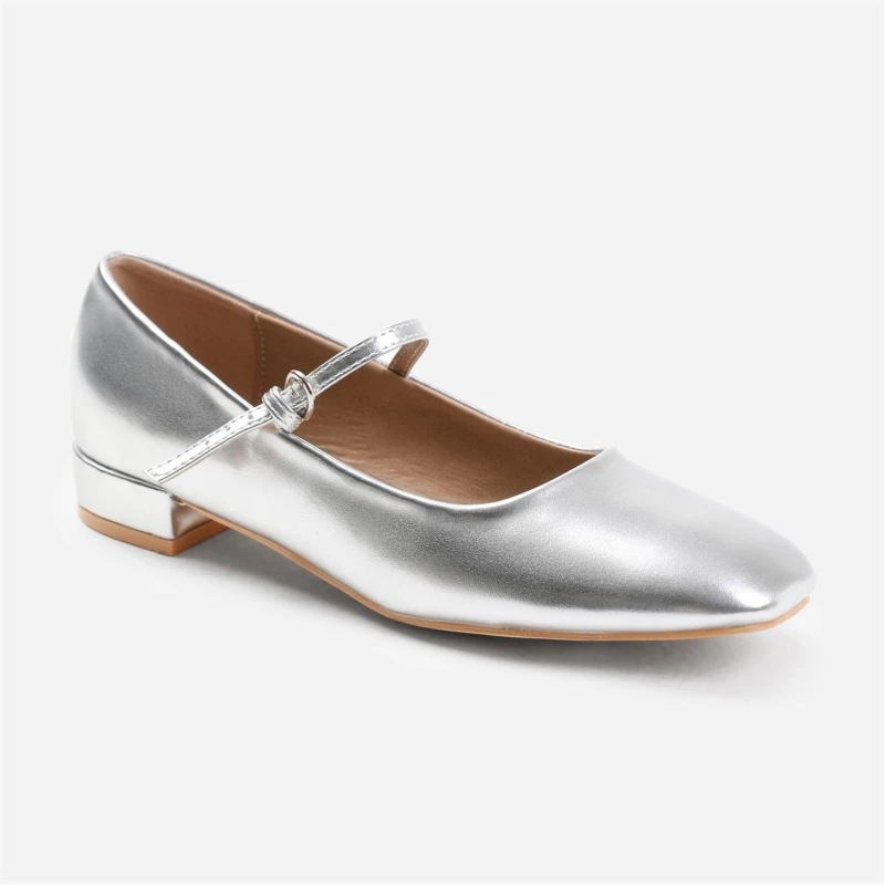 Image of Where's That From 'Portugal' Low Heel With Strap And Buckle Detail Silver