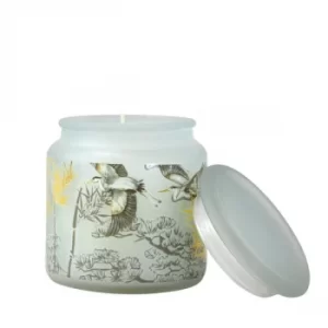 Image of Frosted Jar Candle in Oriental Heron Design Clean Cotton Scent