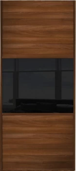 Image of Wickes Sliding Wardrobe Door Wideline Walnut Panel and Black Glass - 2220 x 762mm
