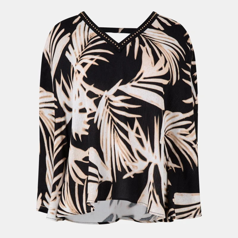 Image of Biba Womens Long-Sleeve Stud Trim Blouse Blurred palm female 10 (S)