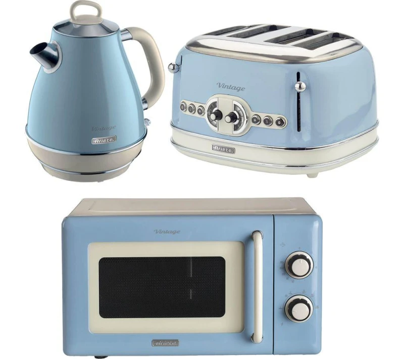 Image of ARIETE Vintage ARPK63 Microwave, Jug Kettle & 4-Slice Toaster Bundle - Blue 5016368010259