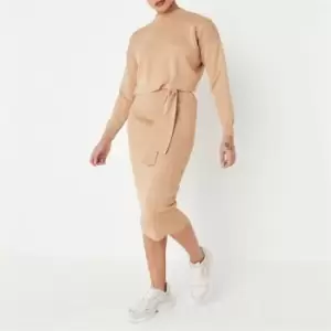 Image of Missguided Petite Jumper And Knitted Midi Skirt Co Ord Set - Beige