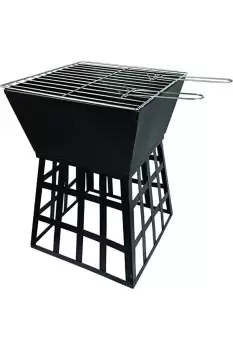 Image of Outdoor Garden Modern Patio Heater Camping Barbecue Charcoal Wood Burner Steel Square Fire Pit with BBQ Function in BLACK Finish