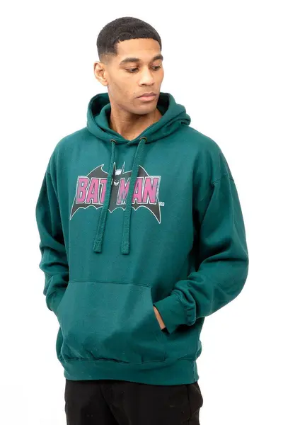 Image of DC Comics Vintage Bat Logo Cotton Hoodie Teal