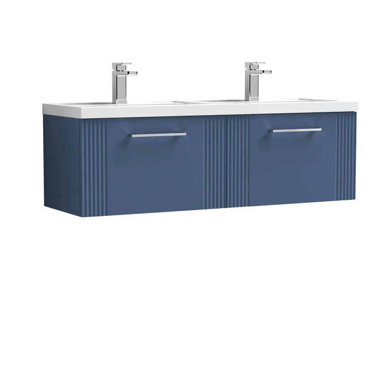 Image of Balterley 2 Drawer Wall Hung Vanity Unit Double Polymarble Basin Blue 1200mm Blue