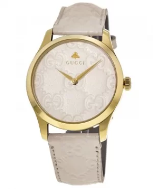 Image of Gucci G-Timeless White Dial White Leather Strap Mens Watch YA1264033A YA1264033A