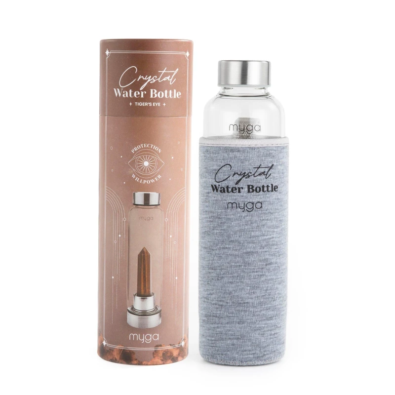 Image of Myga Amethyst Crystal Glass Water Bottle Brown