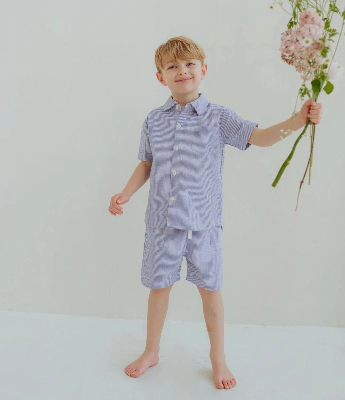 Image of Lilly + Sid Blue Stripe Woven Shorts Multi