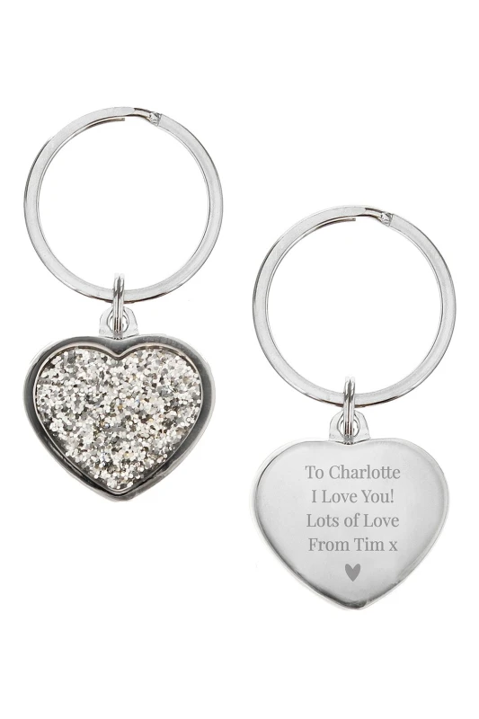 Image of Personalised Memento Company Personalised Diamante Heart Keyring Metallic Silver