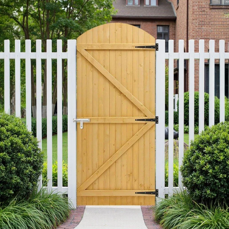 Image of Breeins 150cm H Braced Arch Top Wooden Garden Gate - Brown Brown L
