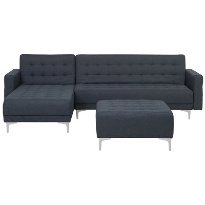 Image of Beliani Modular Corner Sofa Bed 4 Seater Aberdeen Fabric Dark Grey With Ottoman Right Hand