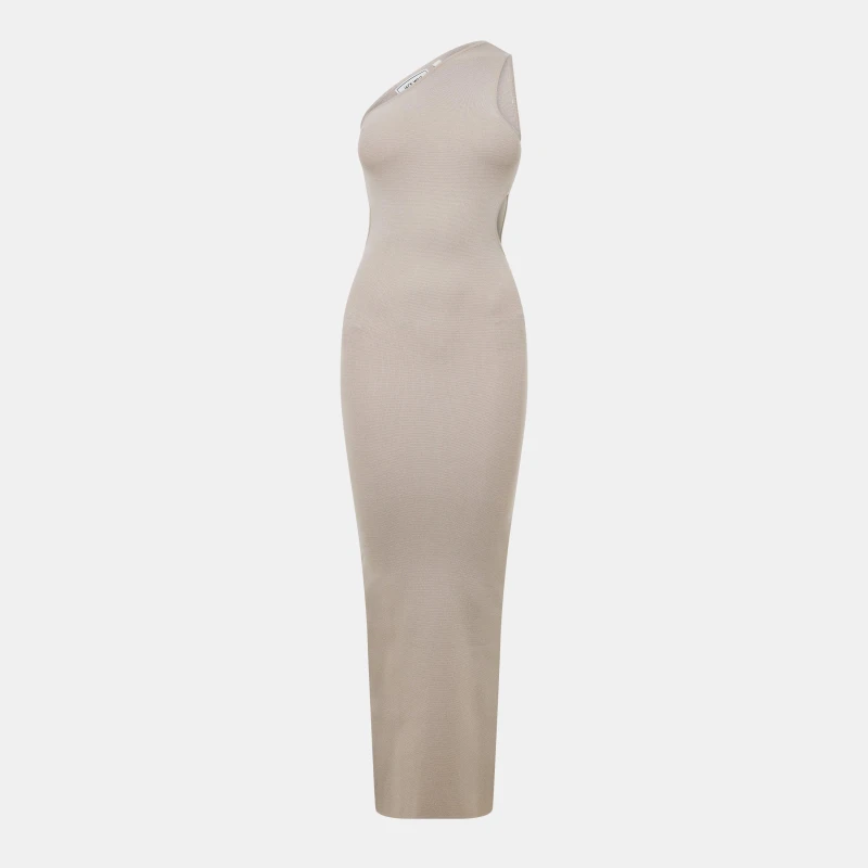 Image of Jack Wills Knitted Asymmetric Cut Out Midi Dress - Neutral Neutral 6