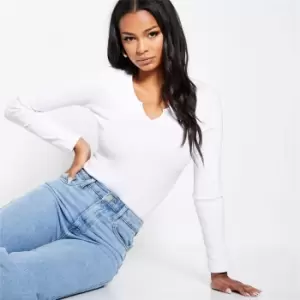 Image of I Saw It First Rib Notch Front Long Sleeve Bodysuit - White