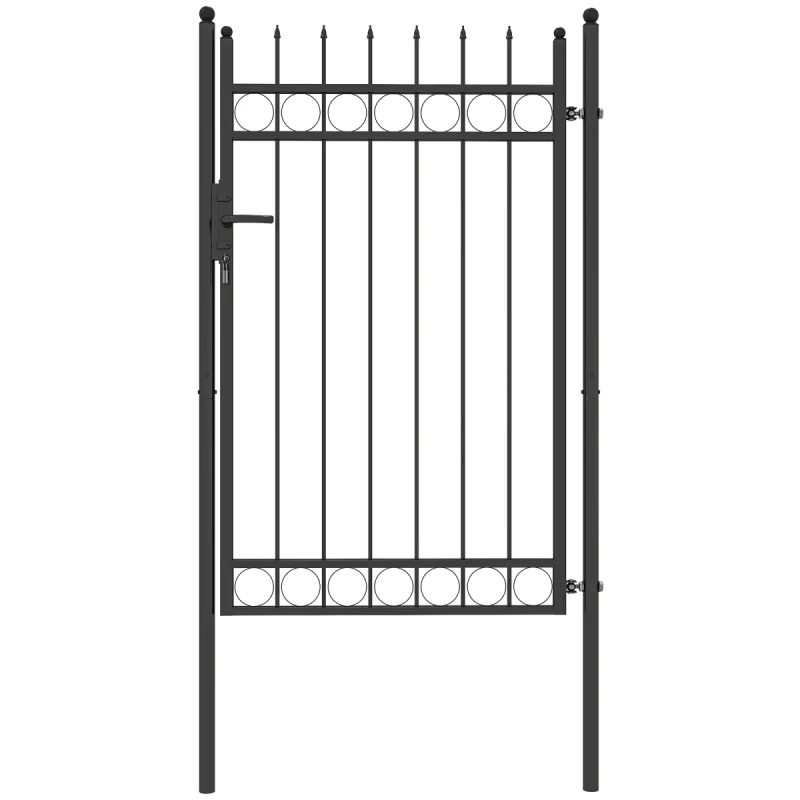 Image of Outsunny Galvanised Steel Garden Fence Gate Security Barrier with Lock, Keys, Black B70-072V00BK
