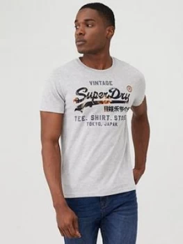 Image of Superdry Vintage Infilled Logo Store T-Shirt - Grey Marl, Size S, Men