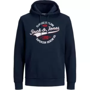 Image of Jack and Jones Logo Hood Sweat - Blue