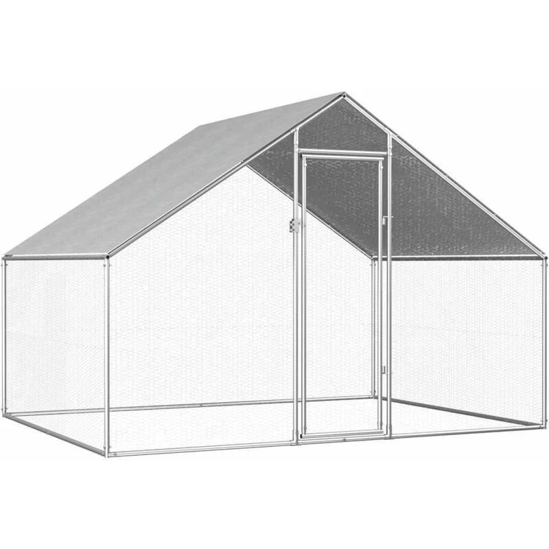 Image of vidaXL Outdoor Chicken Cage 2m Galvanised Steel Silver Frame Grey Roof Coop