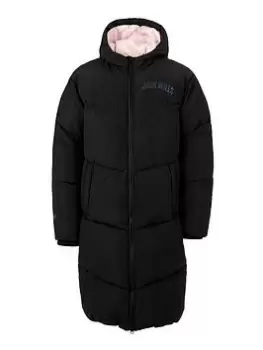 Image of Jack Wills Girls Long Line Padded Coat - Black, Size 15-16 Years, Women