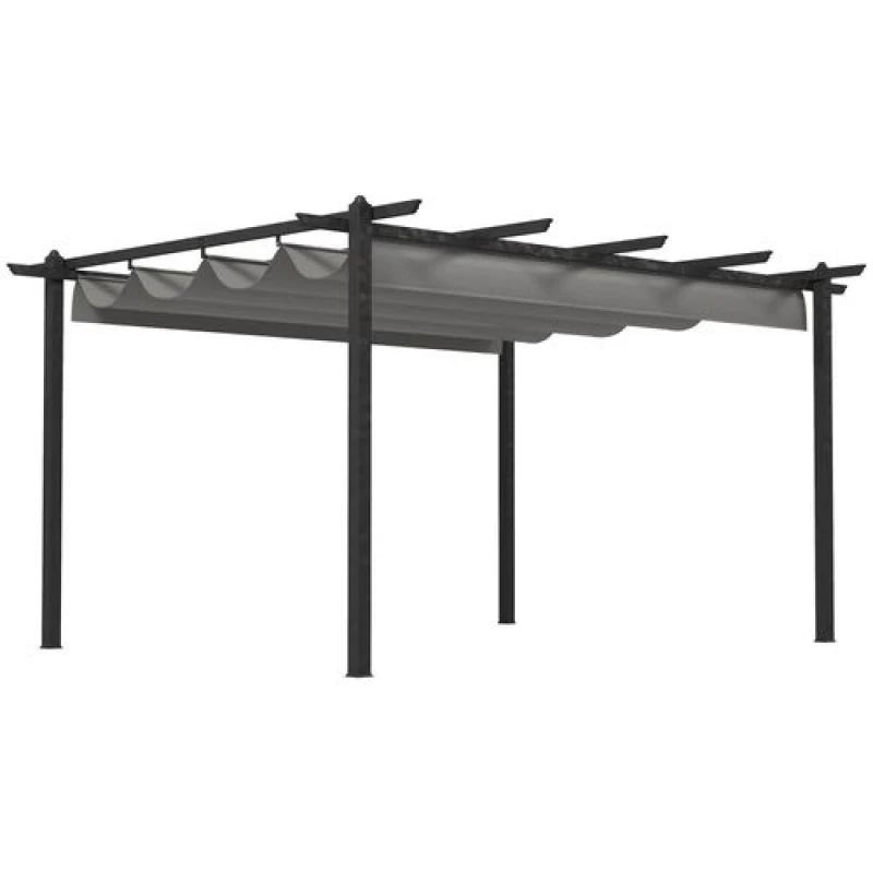 Image of Outsunny 4 x 3(m) Aluminium Pergola Gazebo Garden Shelter w/ Retractable Roof Grey - Outsunny 5056725357474