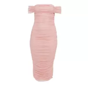 Image of Missguided Plus Size Bardot Ruched Midaxi Dress - Pink
